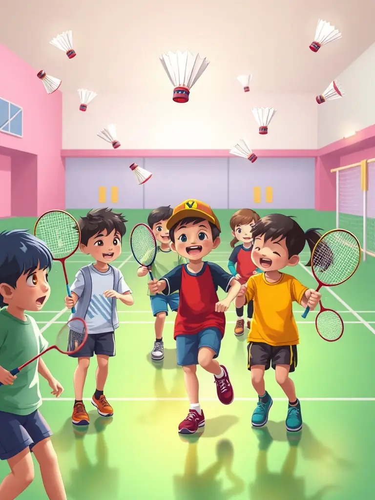 An image of children and adults playing badminton together in a friendly setting, illustrating the accessibility and family-friendly nature of the sport.